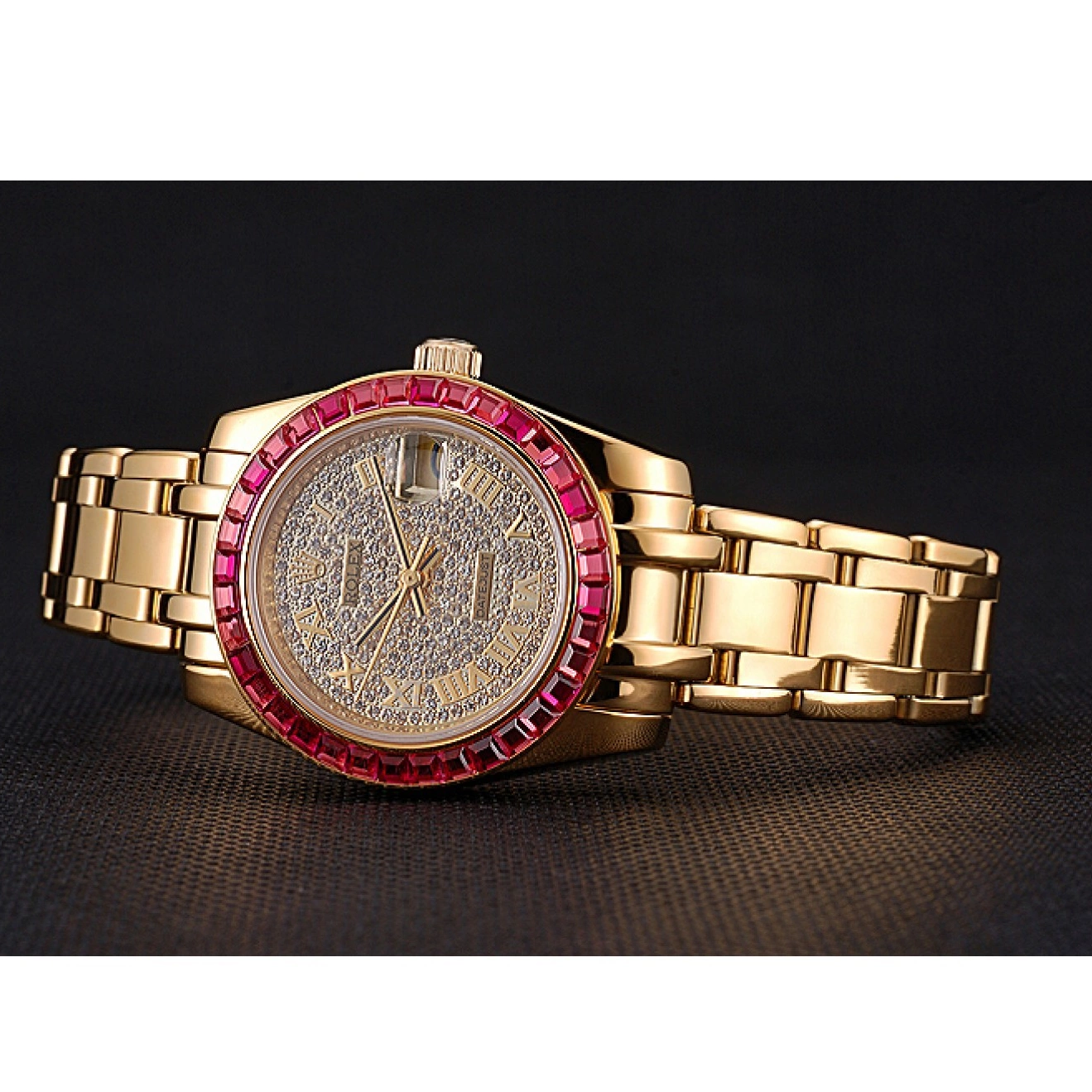 Aaa replica 622835 Dial And Pink Diamond Case Bezel Jewels Rolex Gold Datejust Bracelet 0806